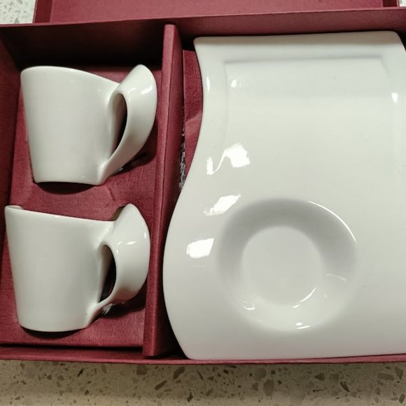 💕☕Wave Coffee White Cup & Saucer 90 cc - Set of 2 NIB - Picture 4 of 8
